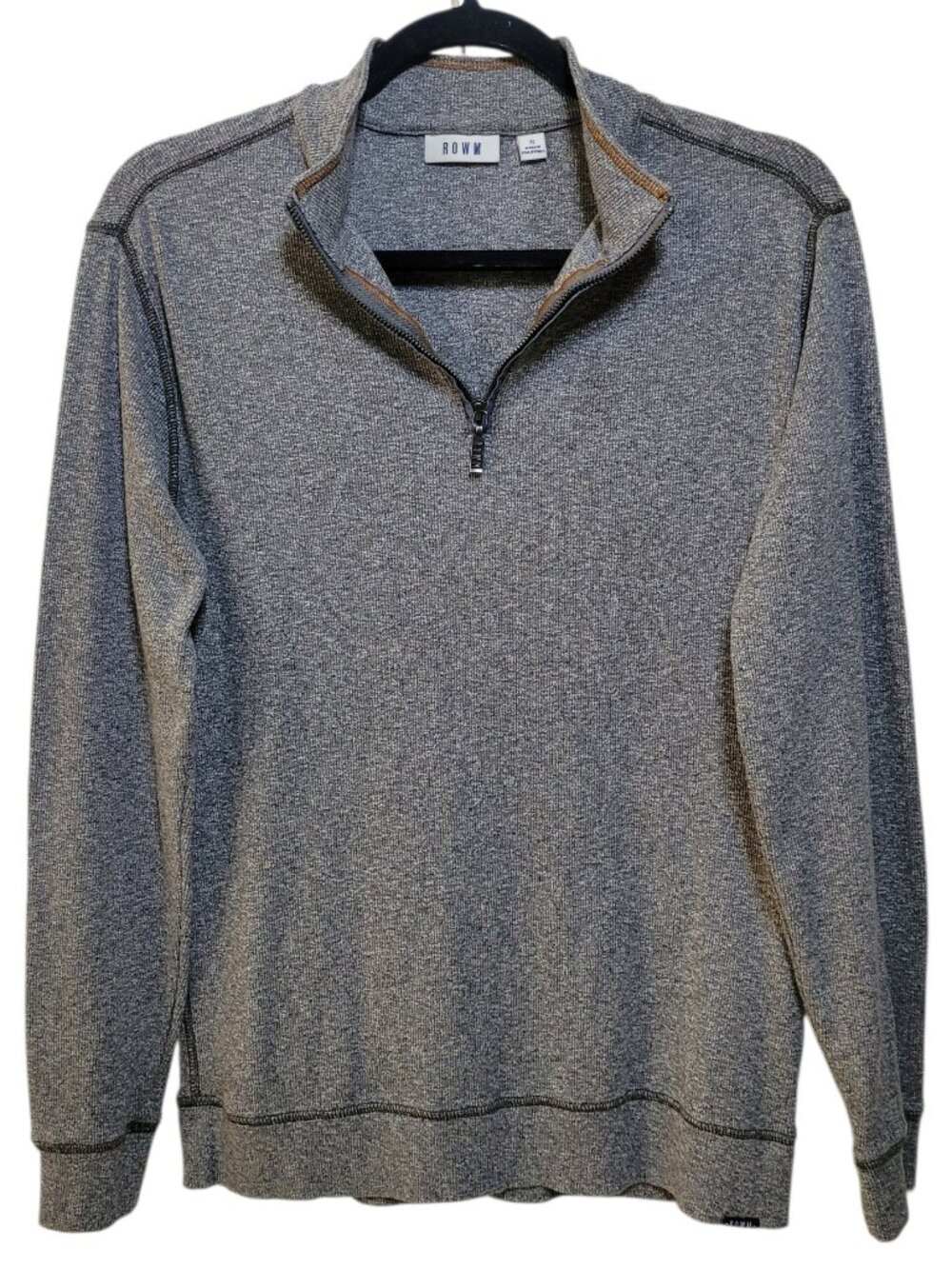 ROWM Mens Quarter Zip Sweater Small Gray Heather Mock Neck Pullover Dadcore
